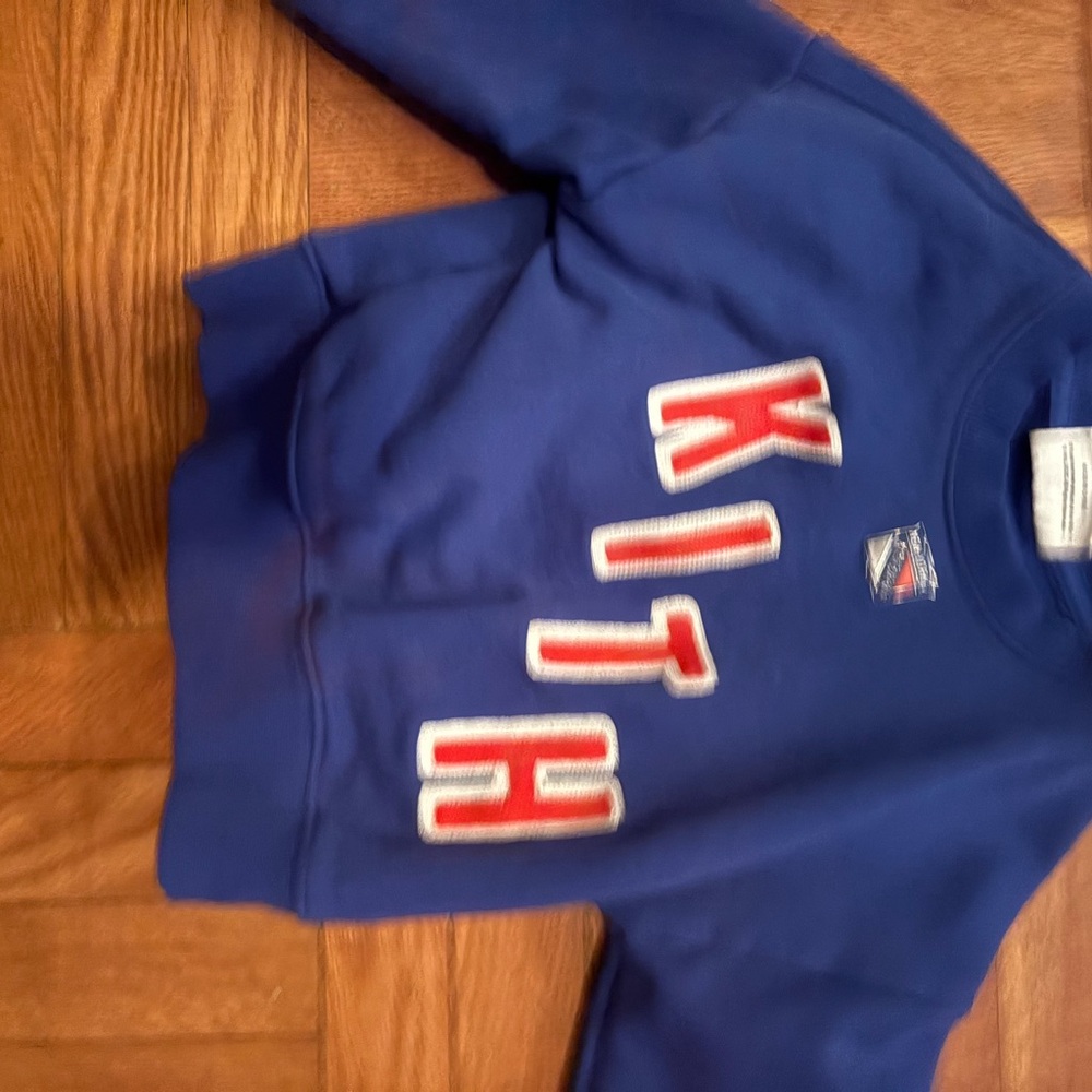 Kith Blue Crewneck Sweatshirt with Red and White Appliqué